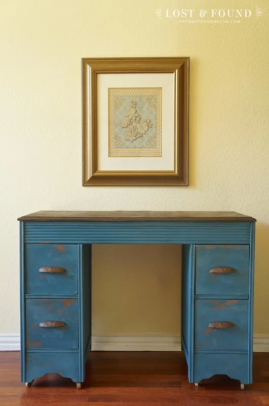 Blue Milk Paint Desk Furniture Makeover