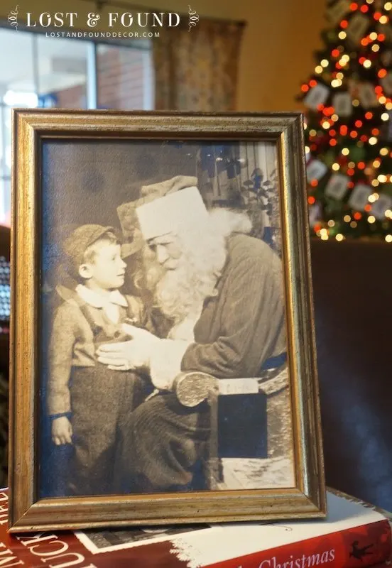 Old Photo of Little Boy with Santa 1950's