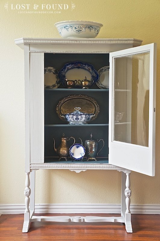 Antique China Cabinet with Fusion Sterling and Homestead Blue