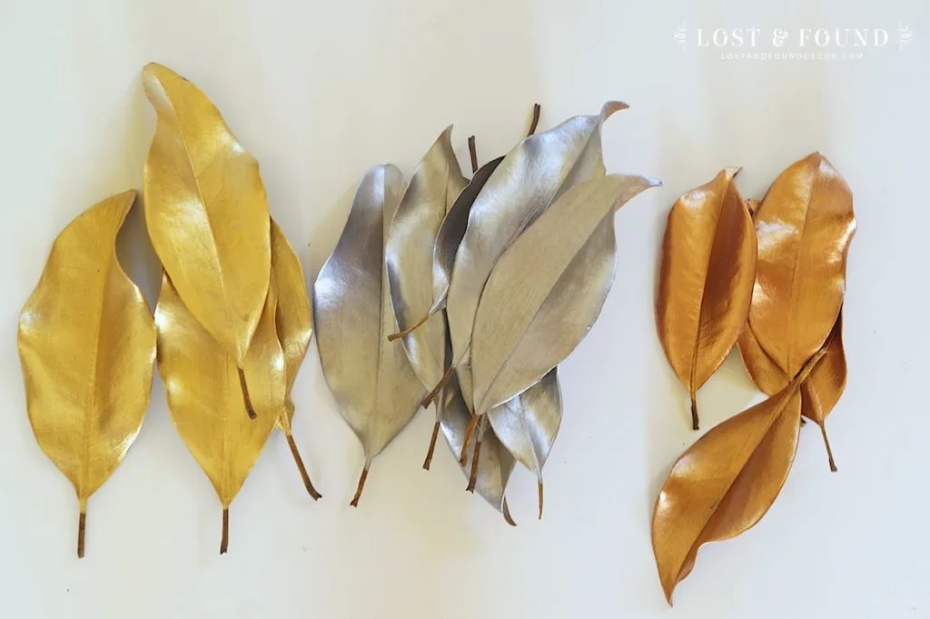 magnolia leaves painted in metallic paint