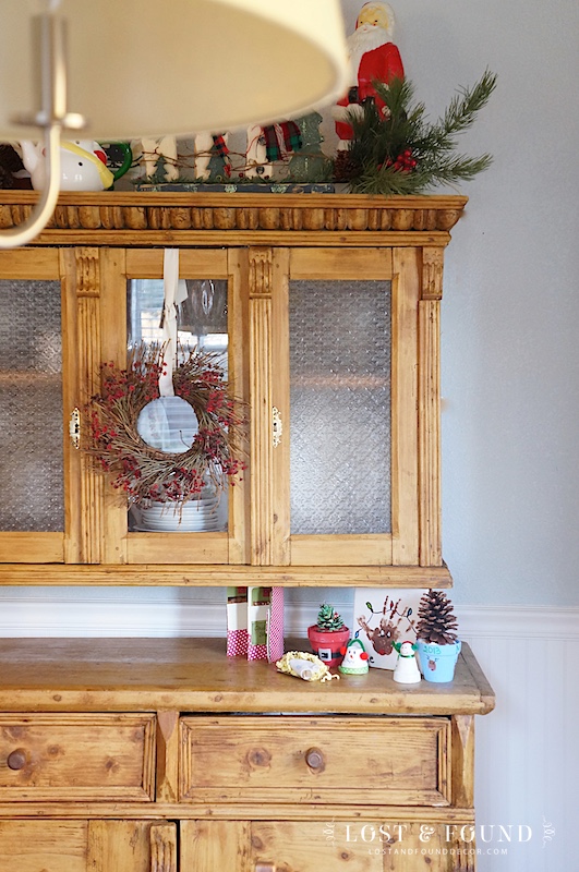 Antique Pine Hutch decorated for Christmas
