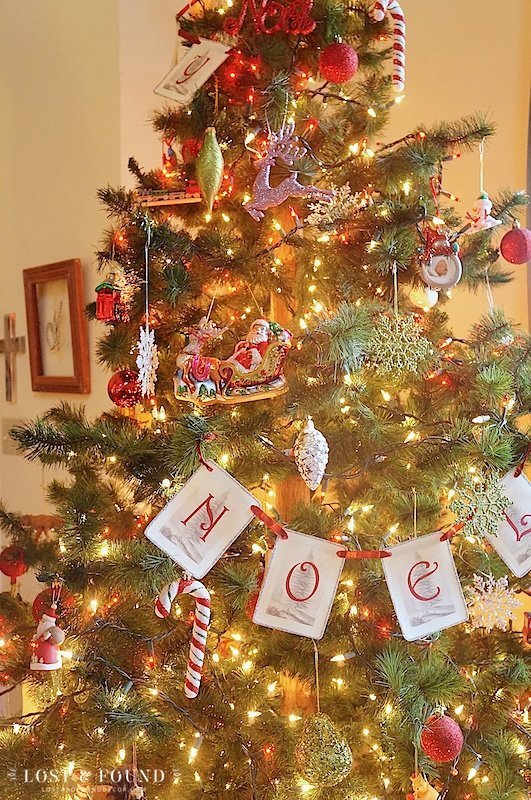 Christmas Tree with Red and Green Ornaments