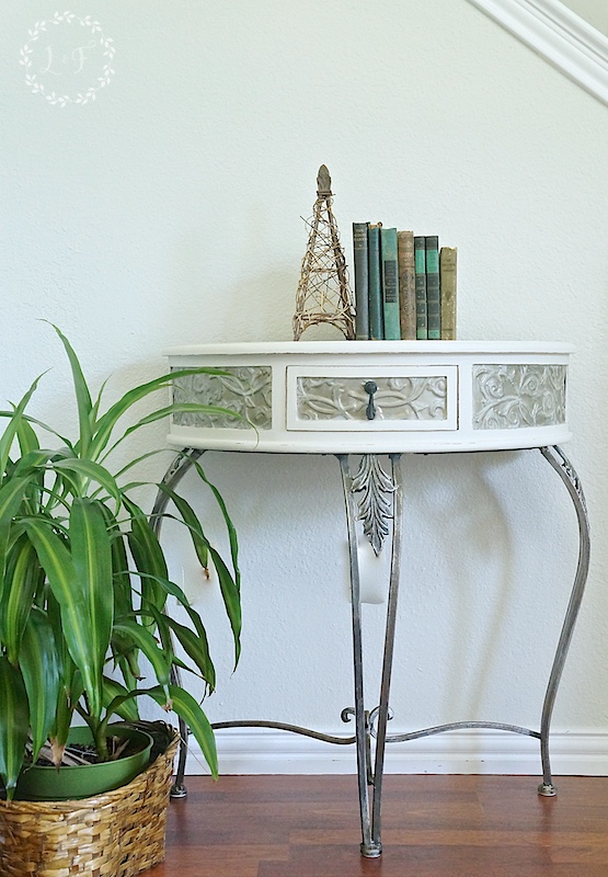Side Table Makeover Fusion Metallics before and after