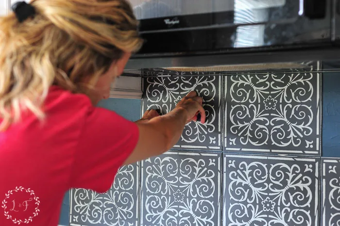 kitchen-tile-stencil-makeover-in-progress-2