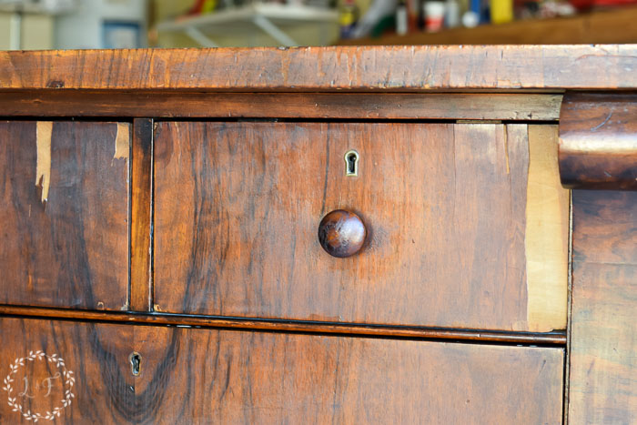 chipped veneer on old drawers