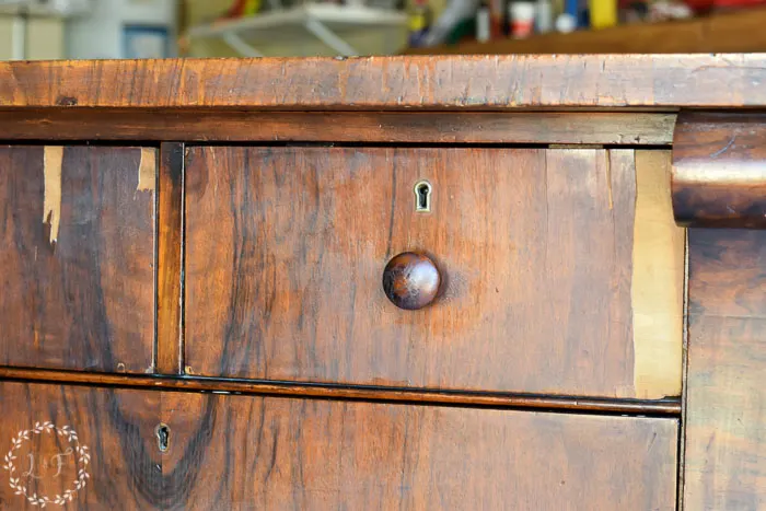 chipped veneer on old drawers