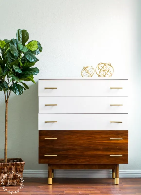 Mid Century Dark Green Dresser With Gold Painted Metal Hardware