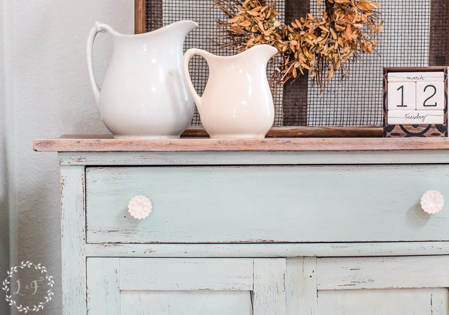 Painted Oak Washstand Makeover with Eulalie’s Sky Milk Paint