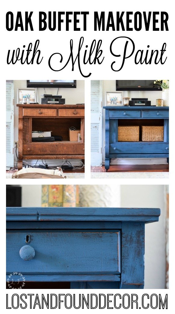 Oak Buffet painted in Miss Mustard Seed's Milk Paint Flow Blue & Artissimo