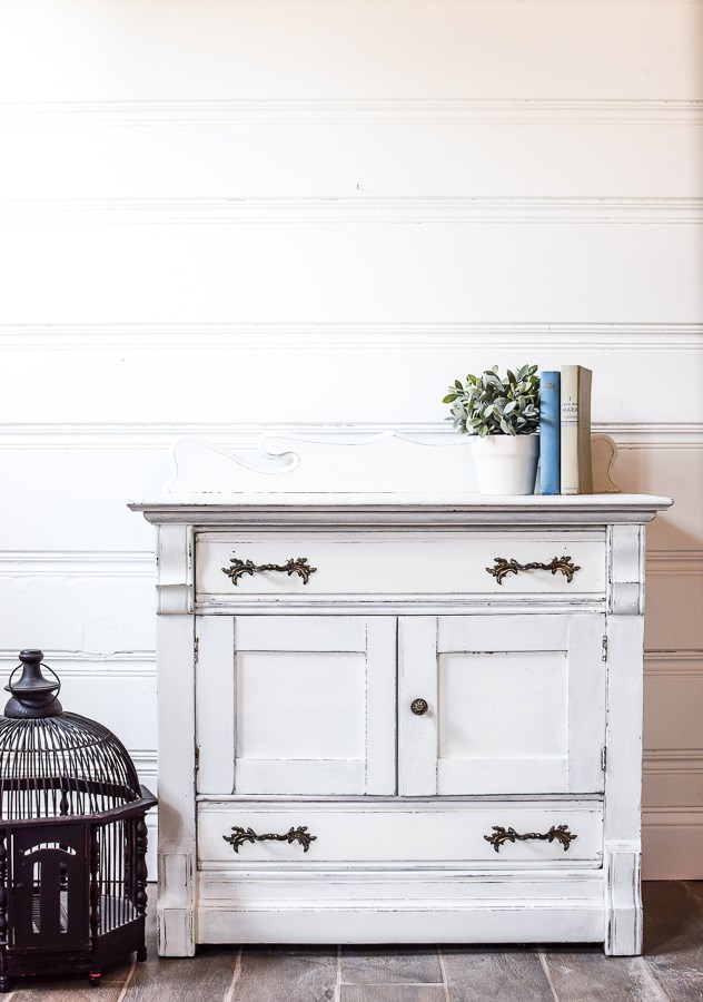 washstand painted with milk paint and distressed