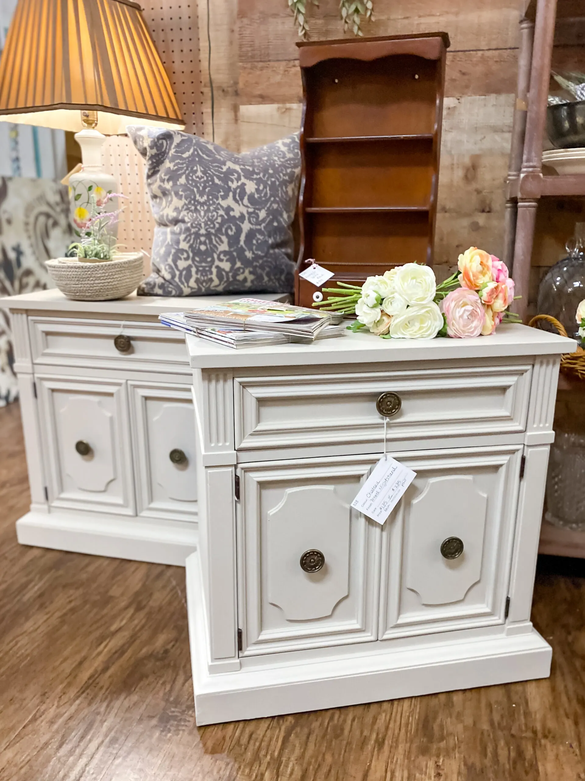 pair of white painted nightstands