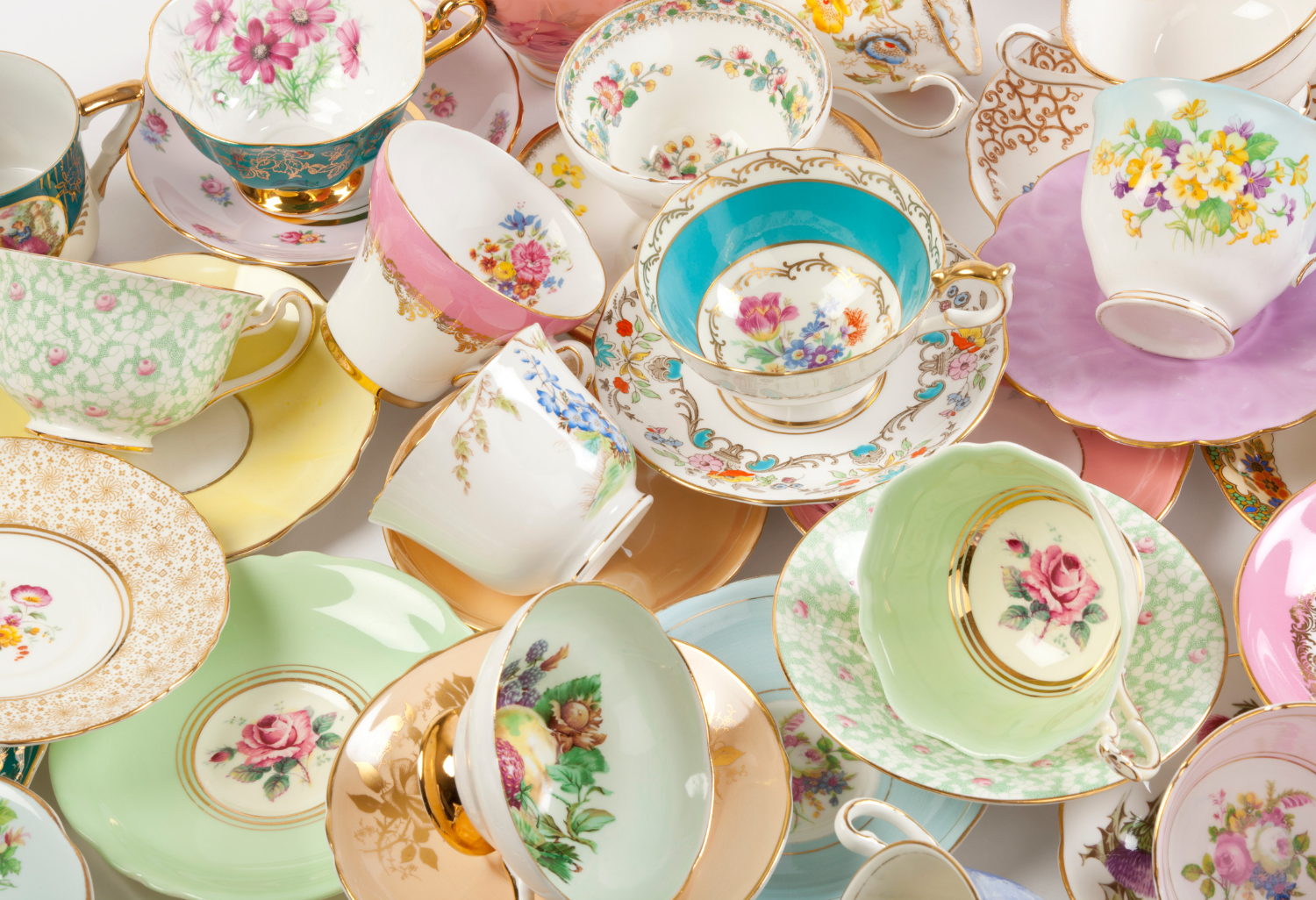 collection of vintage cups and saucers