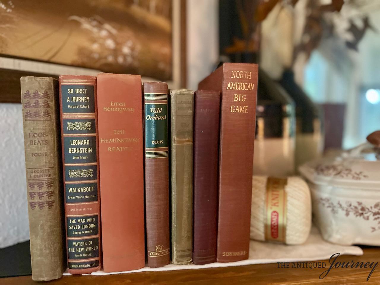 vintage books on a shelf