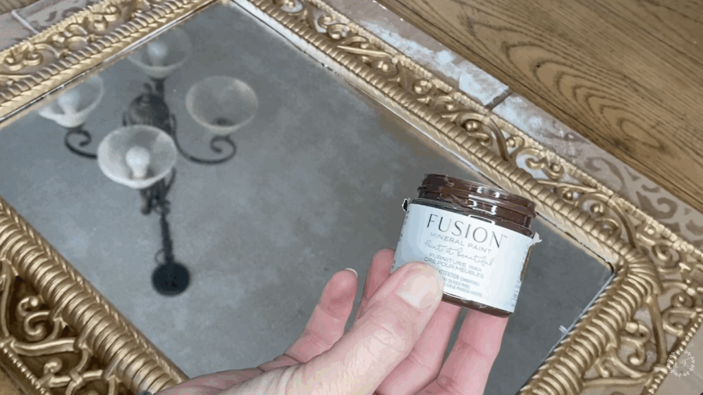 using dark wax on a gold mirror frame