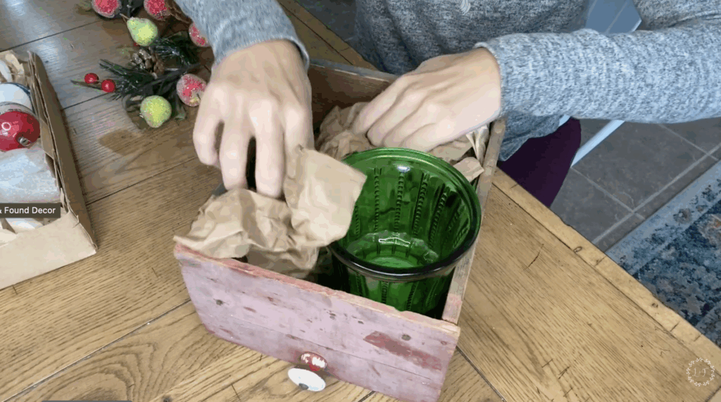 filling an old wooden box