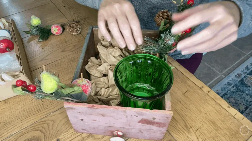 filling an old wooden box