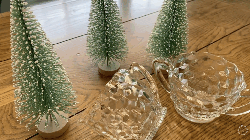 bottlebrush trees and glass creamers