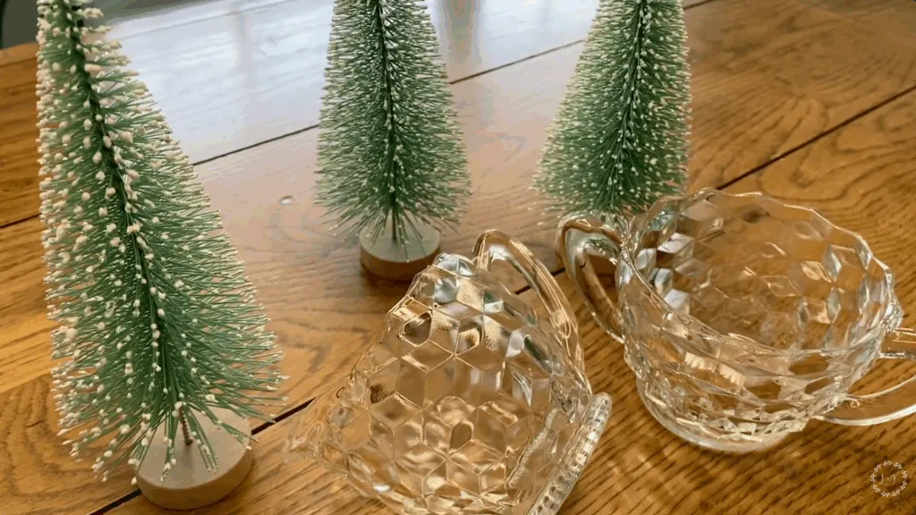 bottlebrush trees and glass creamers