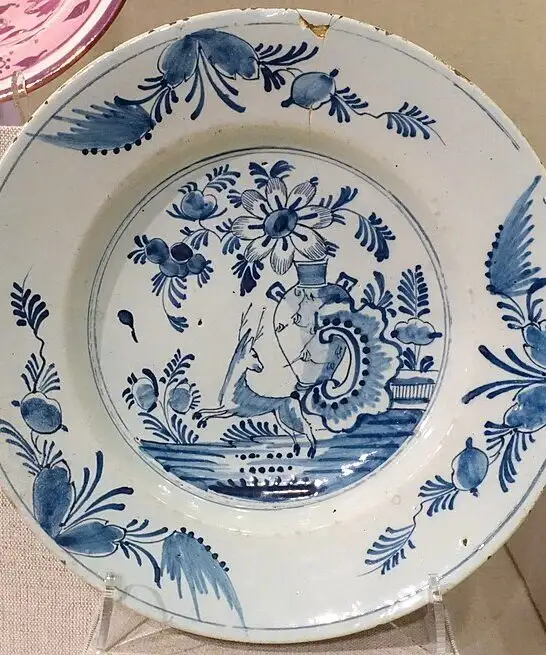 blue and white ceramic plate