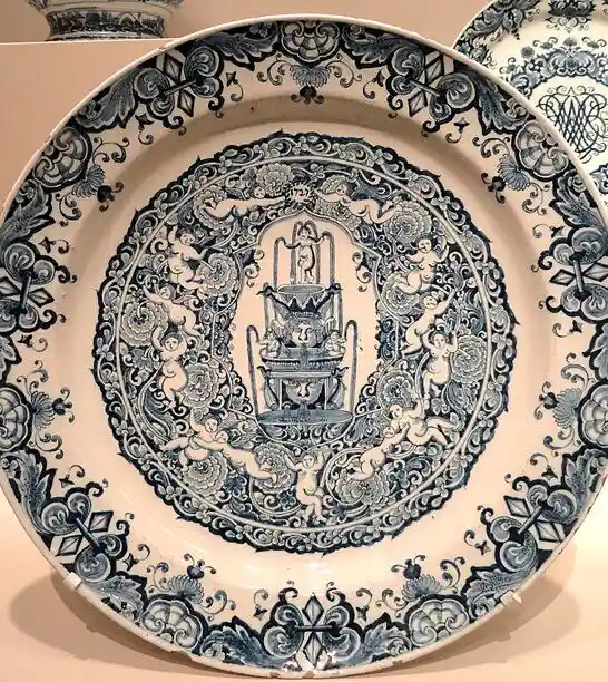 blue and white ceramic plate
