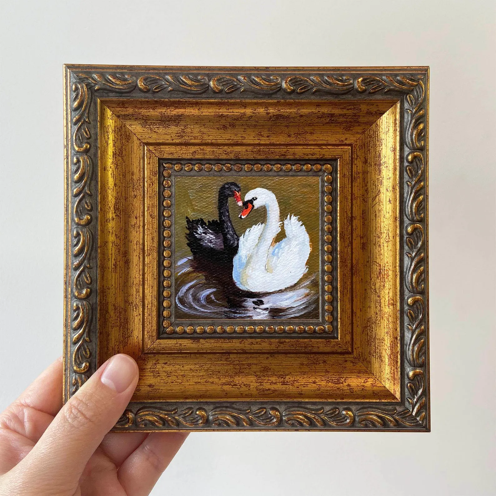 miniature swan painting